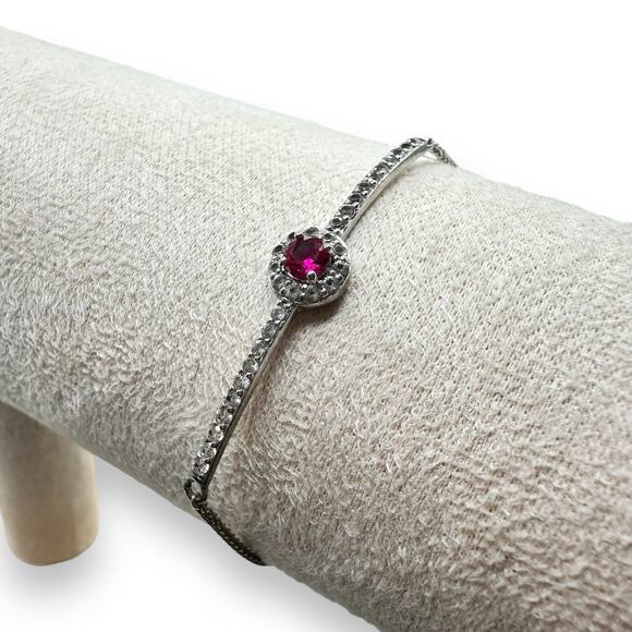 RUBY Sterling Silver Dainty Chain Pull Bracelet 925 Signed PAJ HDO Adjustable - Picture 2 of 5
